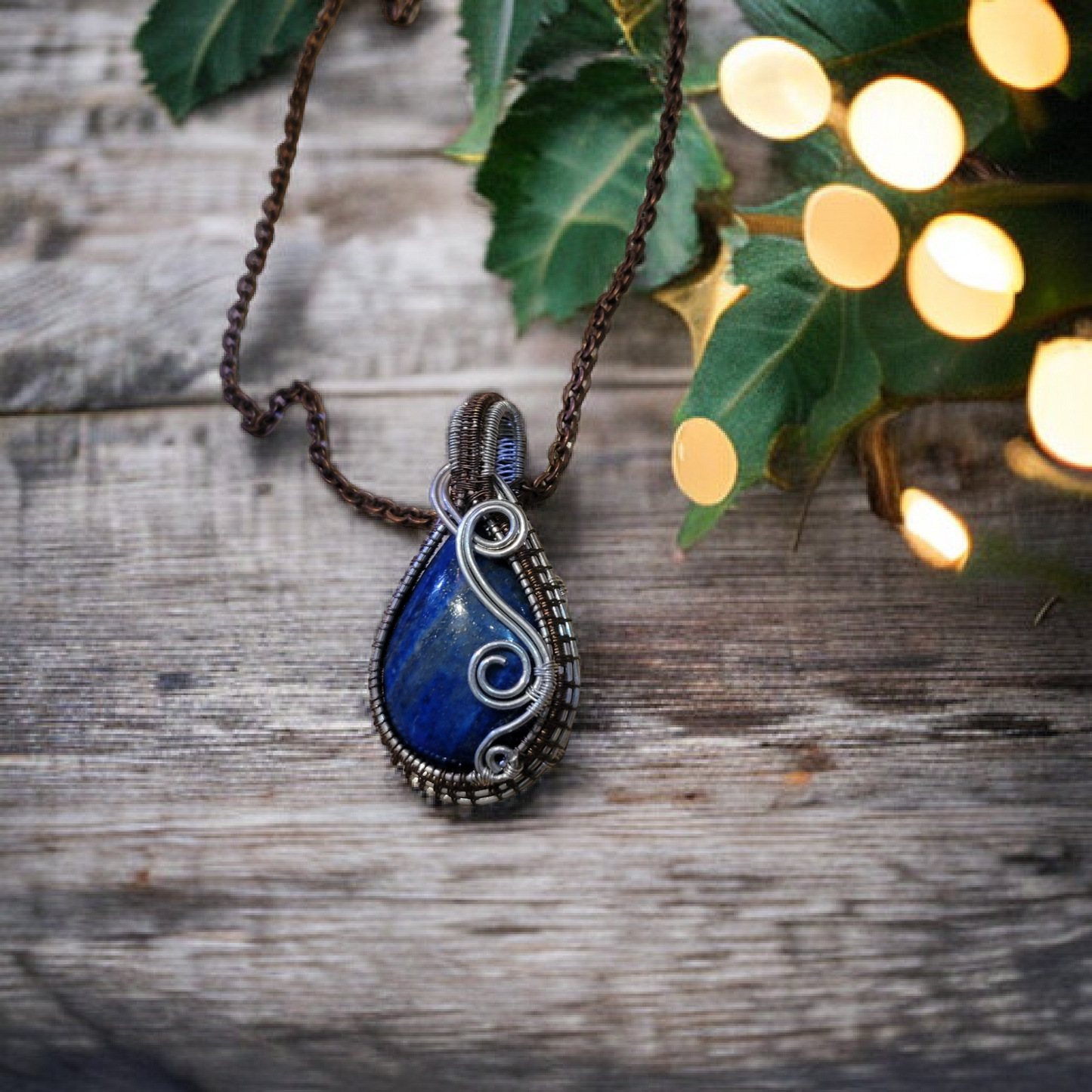 Lapis Lazuli Sterling Silver and Copper Necklace